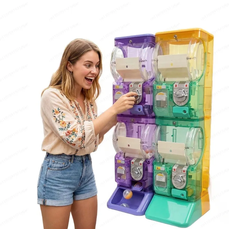 Arcade Vending & Laundry - 透明な白い二段式ガチャポンマシン、75mmガチャボール用のコイン式カプセル販売機（アーケードショップ向け）