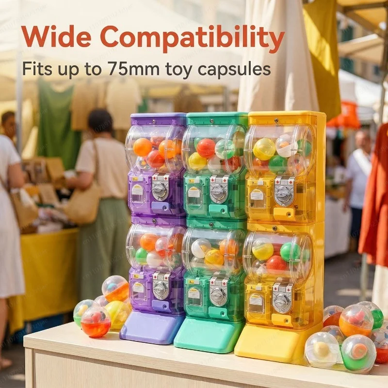 透明な白い二段式ガチャポンマシン、75mmガチャボール用のコ - Arcade Vending & Laundry のレビューと価格