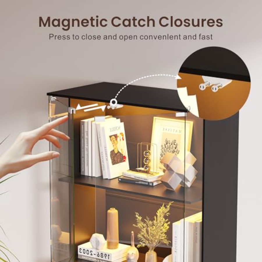 ガラス扉付きブラックディスプレイキャビネット、リビングルーム - Glass Cabinet Display のレビューと価格